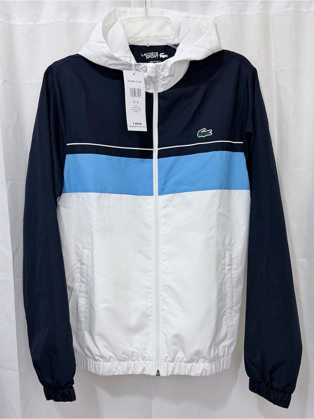 Lacoste Men's Navy, White &Light Blue Colorblock Windbreaker/Tracksuit Small NWT - Picture 9 of 14